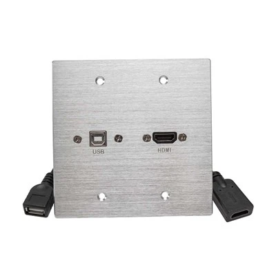 AV nástěnná deska s HDMI a USB-B zásuvkovým konektorem s propojovacími kabely